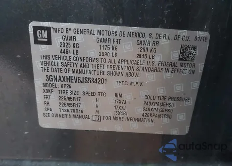 2018 Chevrolet Equinox Ls z USA, uszkodzony, nr VIN 3GNAXHEV6JS584201